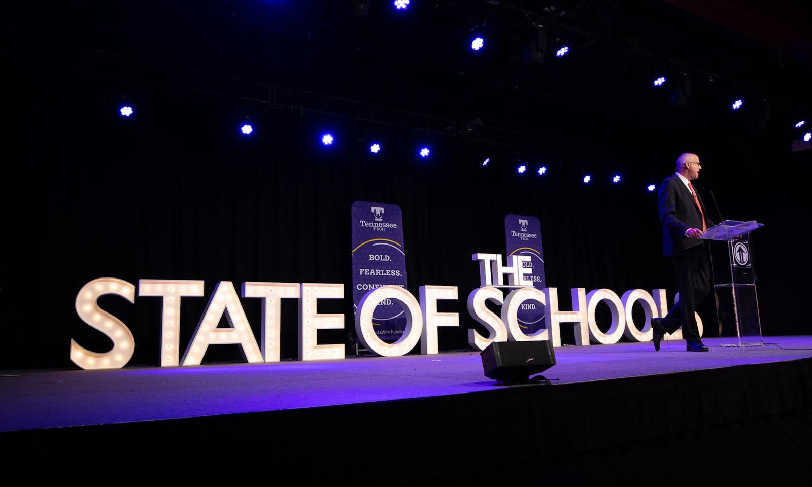 Superintendent Jason Golden speaks at event
